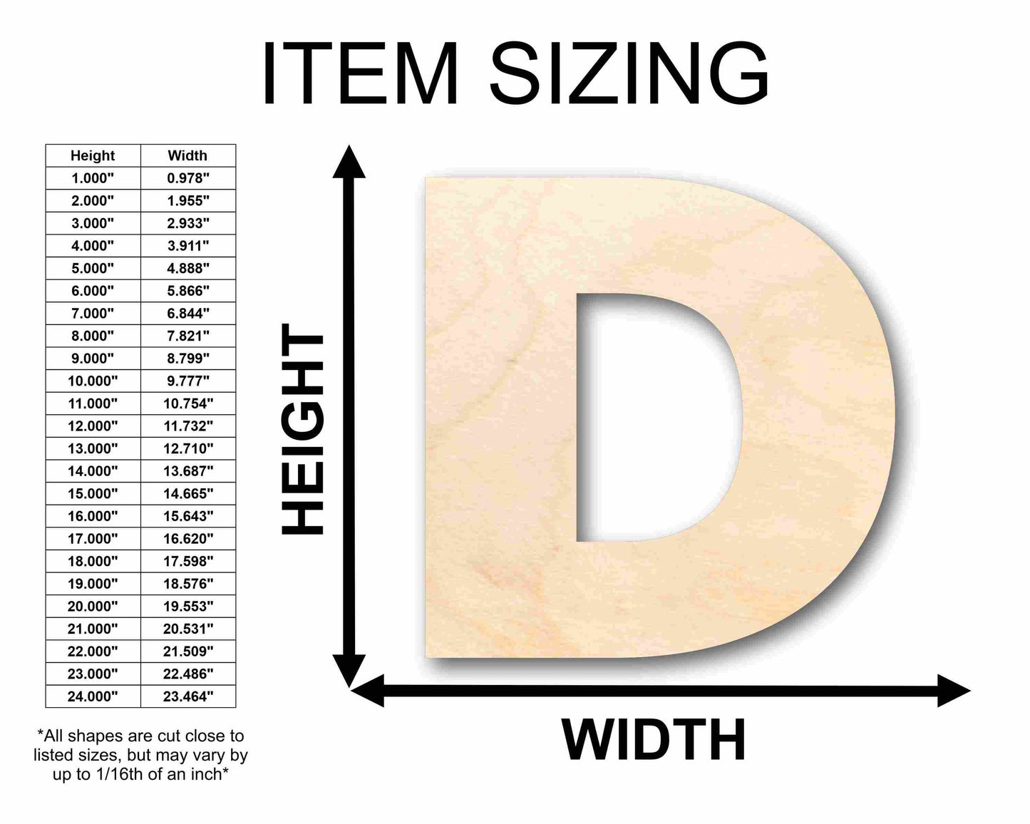 Unfinished Wood Block Letter D - Craft - up to 46" DIY