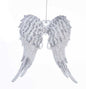 White With Silver Glitter Angel Wings Acrylic Ornament - Dark