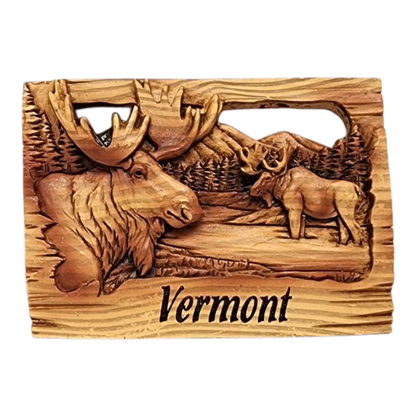Wood-look Layered Magnet - Vermont Moose
