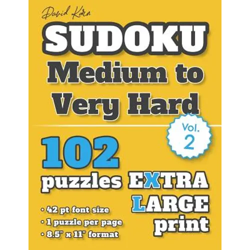 David Karn Sudoku - Medium to Very Hard Vol 2: 102 Puzzles, Extra Large Print, 42 pt font size, 1 puzzle per page - Paperback