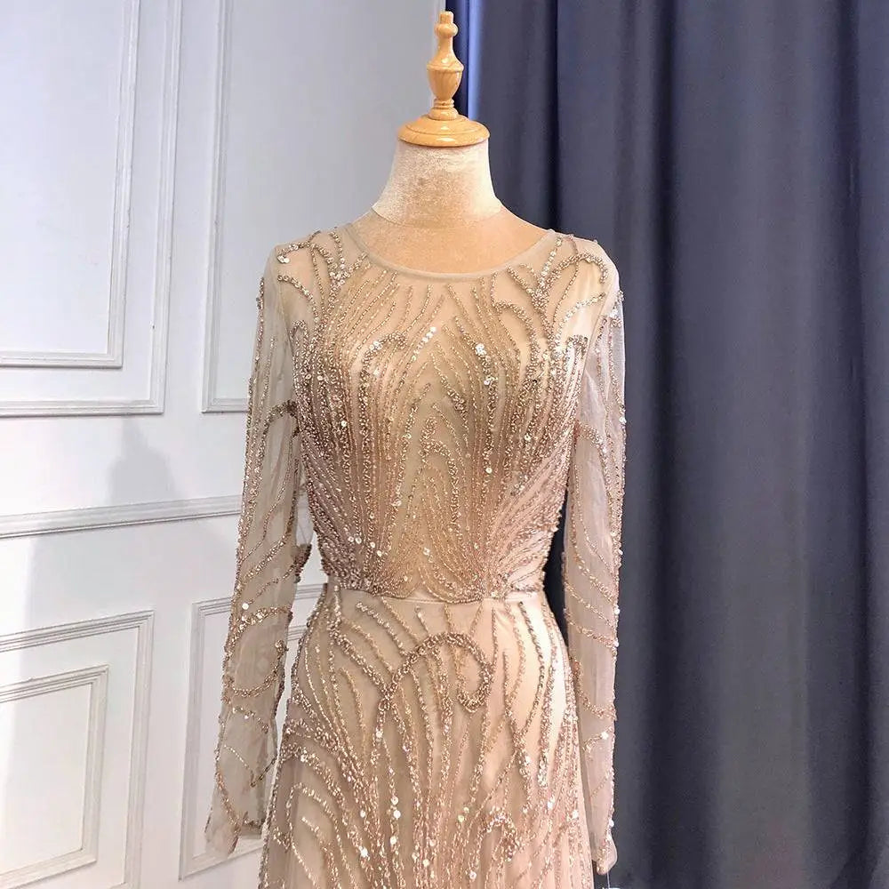 Light Luxury Minority Champagne Beaded Evening Gown