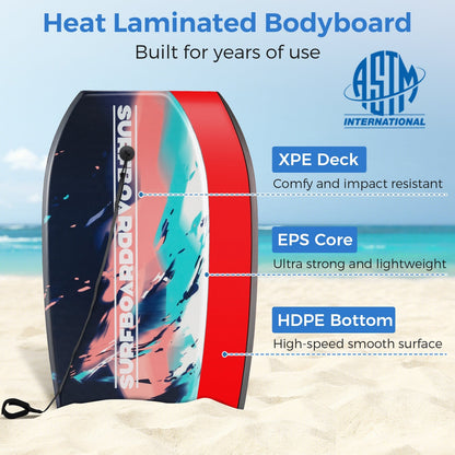 33/37/41 Inches Lightweight Body Board Boogie Board with EPS Core XPE Deck HDPE Bottom Multicolor2