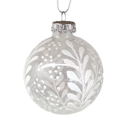 Krebs Value Glass Ball 4 pack - Snowy Botanical on White