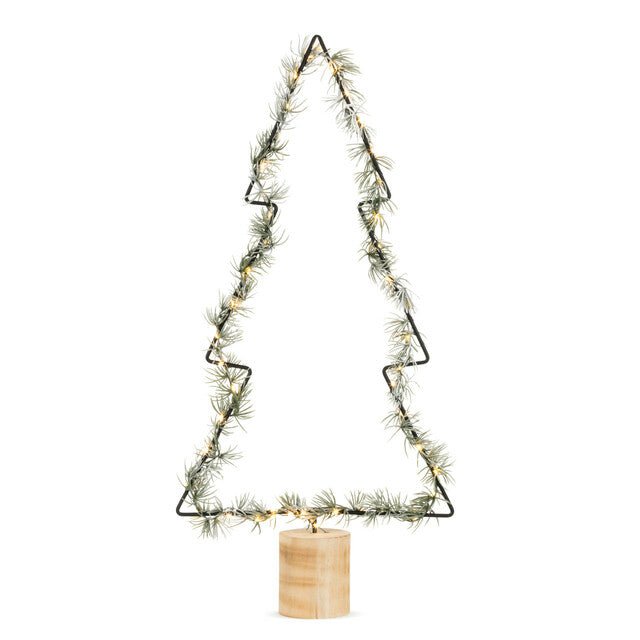 Lit Tree with Wood Base