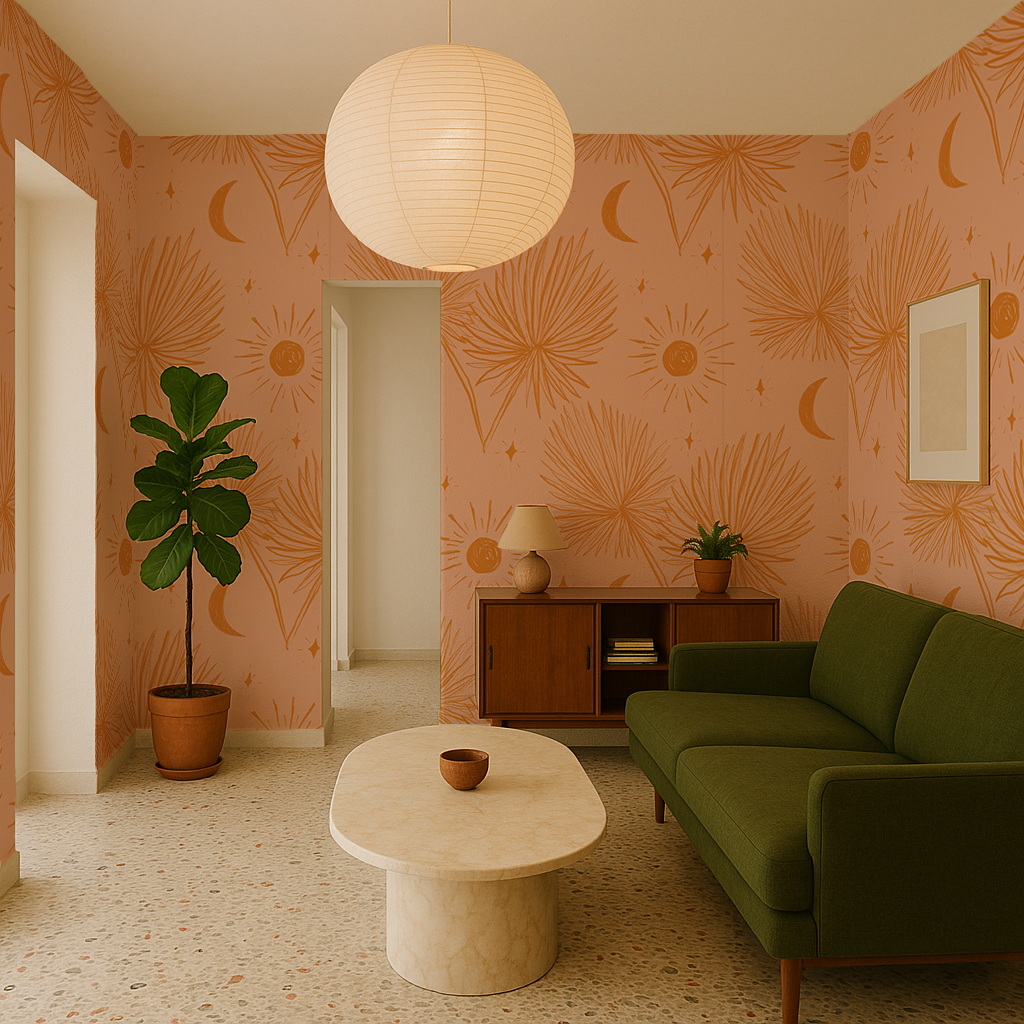Night Palm Wallpaper, peach and orange