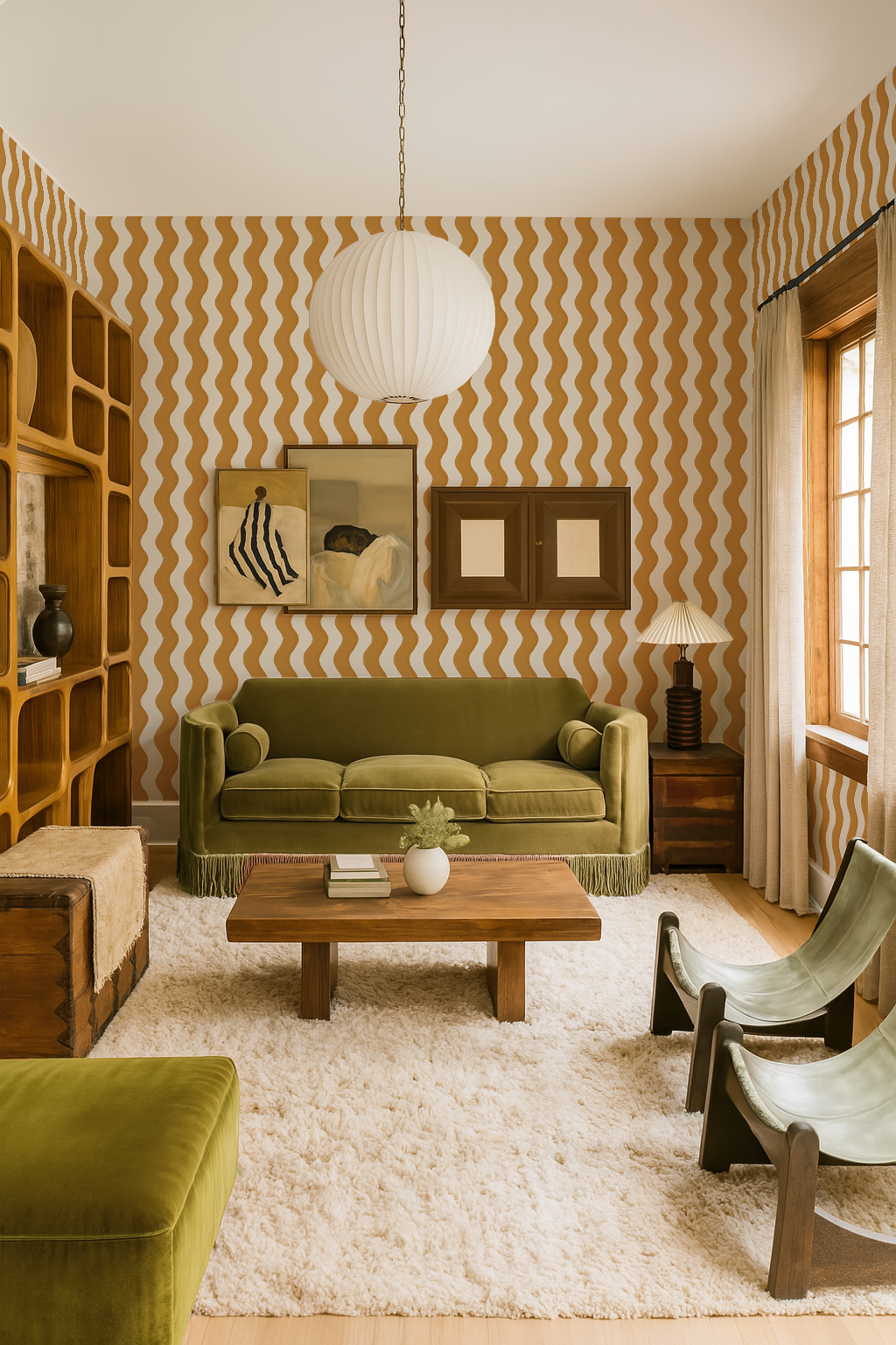 Ziggy Stripe Wallpaper, white and desert sun yellow