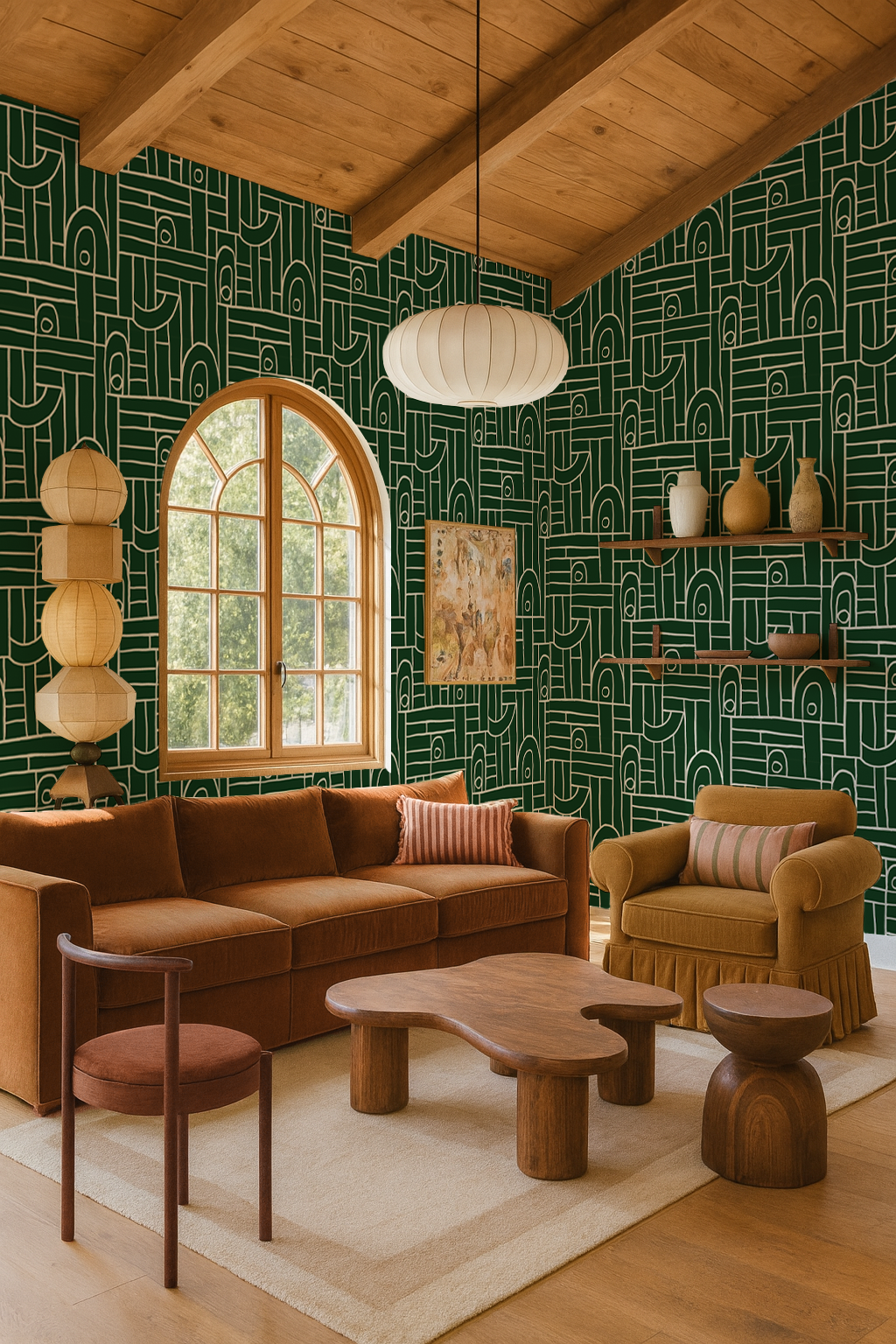 Deco Tile Wallpaper, green and white
