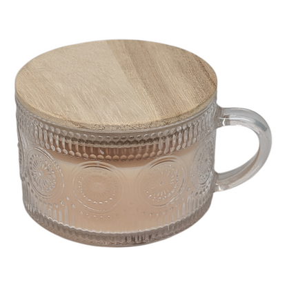 Glass Mug Candle with Wooden Lid - Baked Apple