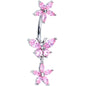 Pink CZ Gem Butterfly Angel Double Mount Dangle Belly Ring