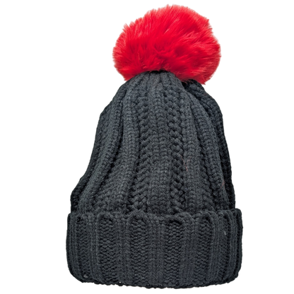 Knit Hat With Three Interchangeable Poms - Black
