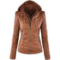 Lock and Love Women's Removable Hooded Faux Leather Jacket