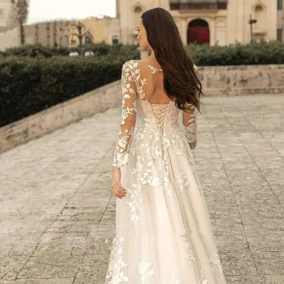Long Sleeve Wedding Dress Mori Style Ivory Lace