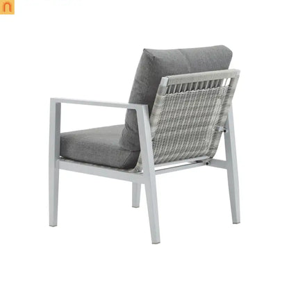 Outdoor Lounge Chair Aluminum Rope Accent Gray Silver White Cushion