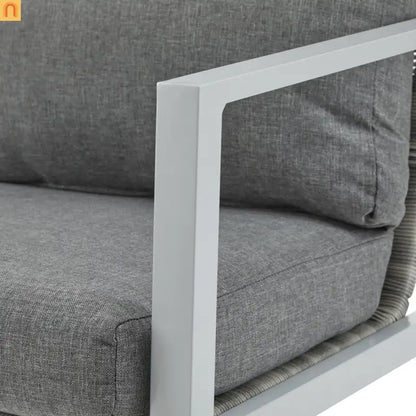 Outdoor Lounge Chair Aluminum Rope Accent Gray Silver White Cushion