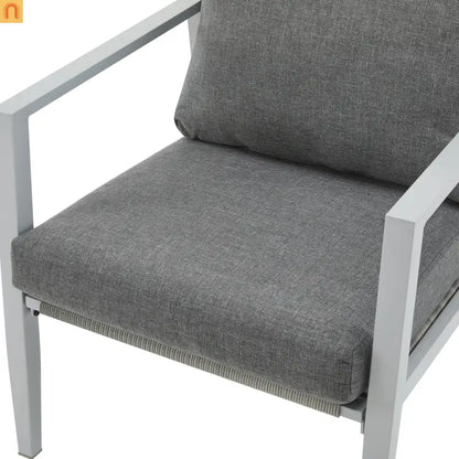 Outdoor Lounge Chair Aluminum Rope Accent Gray Silver White Cushion