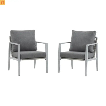 Outdoor Lounge Chair Aluminum Rope Accent Gray Silver White Cushion