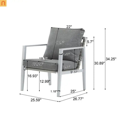Outdoor Lounge Chair Aluminum Rope Accent Gray Silver White Cushion