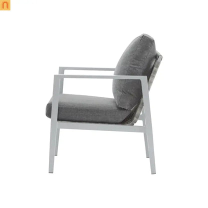 Outdoor Lounge Chair Aluminum Rope Accent Gray Silver White Cushion