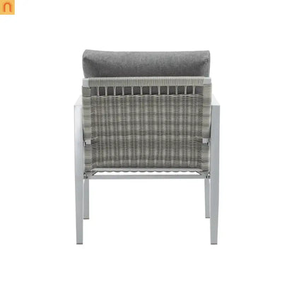 Outdoor Lounge Chair Aluminum Rope Accent Gray Silver White Cushion