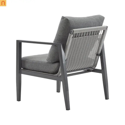 Outdoor Lounge Chair Aluminum Gray Rope Accents with Cushions