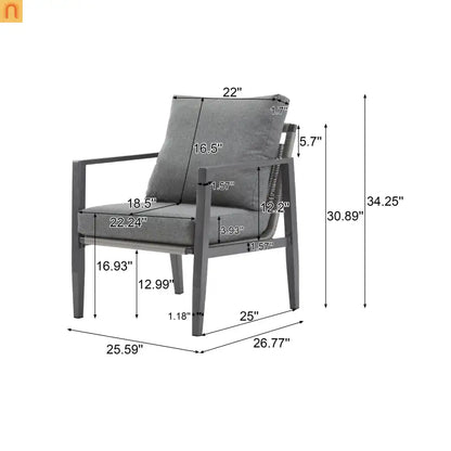 Outdoor Lounge Chair Aluminum Gray Rope Accents with Cushions