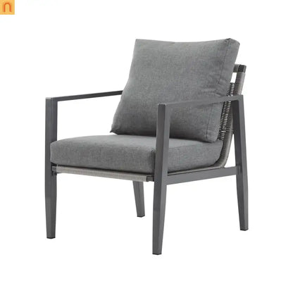 Outdoor Lounge Chair Aluminum Gray Rope Accents with Cushions