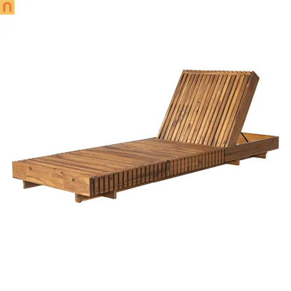 Chaise Lounge Acacia Wood Dark Gray 6 Position Adjustable 76.8in