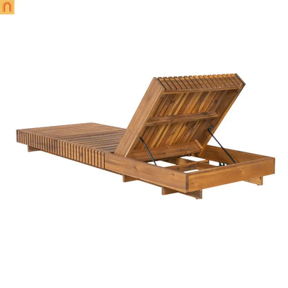 Chaise Lounge Acacia Wood Dark Gray 6 Position Adjustable 76.8in