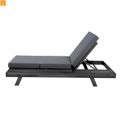 Chaise Lounge Acacia Wood Black Dark Gray 4 Position Adjustable 79in