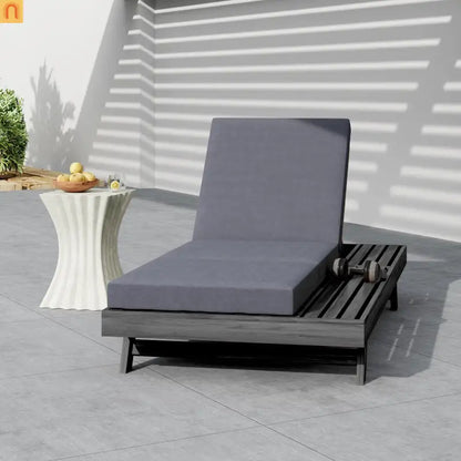 Chaise Lounge Acacia Wood Black Dark Gray 4 Position Adjustable 79in