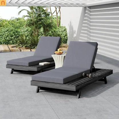 Chaise Lounge Acacia Wood Black Dark Gray 4 Position Adjustable 79in