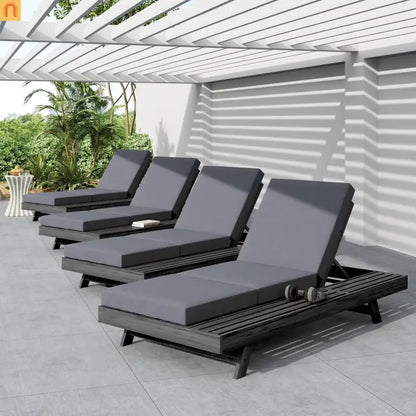 Chaise Lounge Acacia Wood Black Dark Gray 4 Position Adjustable 79in