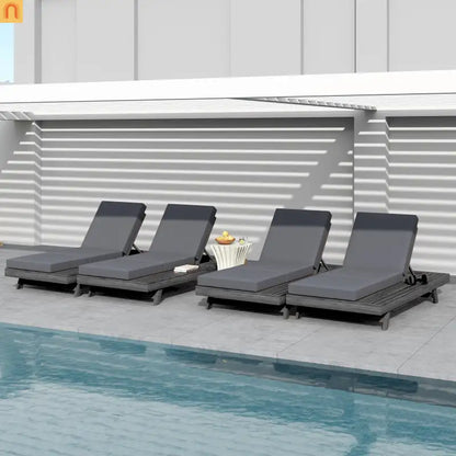 Chaise Lounge Acacia Wood Black Dark Gray 4 Position Adjustable 79in