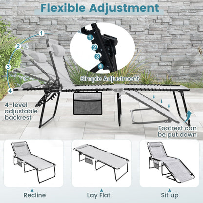 4 Position Folding Lounge Chaise with Adjustable Backrest and Footrest