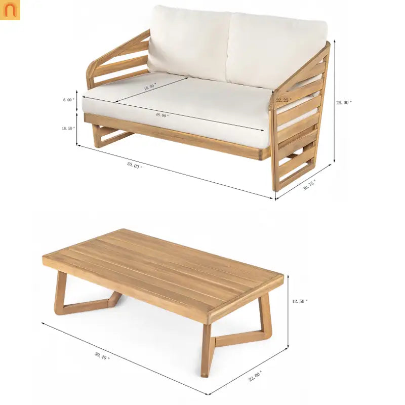 Outdoor Loveseat Set Acacia Wood Coffee Table