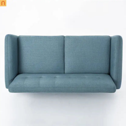 Loveseat Mid Century Modern Tufted Fabric Blue 67.25in