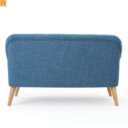 Loveseat Mid Century Modern Fabric Blue Button Tufted 50.75in