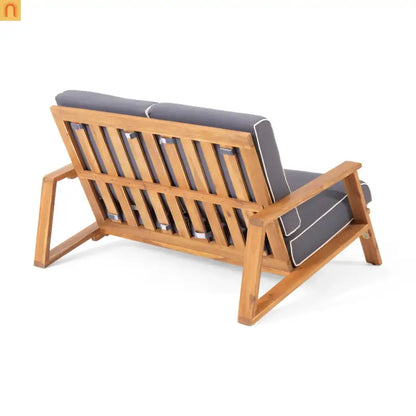 Outdoor Loveseat Set Acacia Wood Gray Adirondack