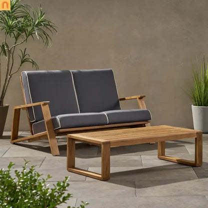 Outdoor Loveseat Set Acacia Wood Gray Adirondack