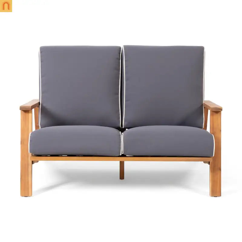 Outdoor Loveseat Set Acacia Wood Gray Adirondack