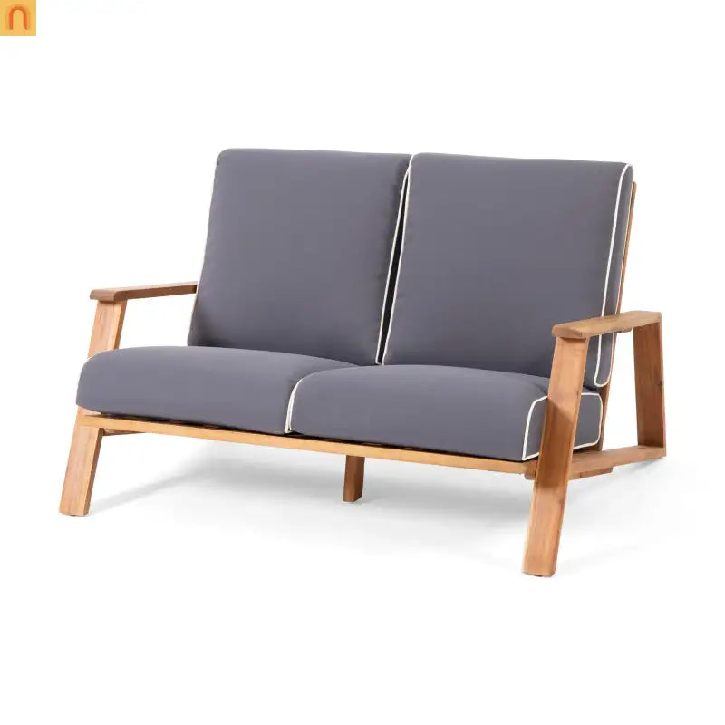 Outdoor Loveseat Set Acacia Wood Gray Adirondack