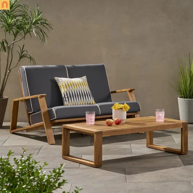Outdoor Loveseat Set Acacia Wood Gray Adirondack