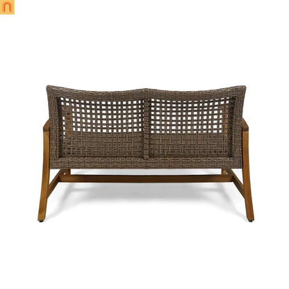 Outdoor Sofa Loveseat Acacia Wood Wicker Natural 52in