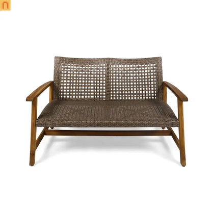 Outdoor Sofa Loveseat Acacia Wood Wicker Natural 52in