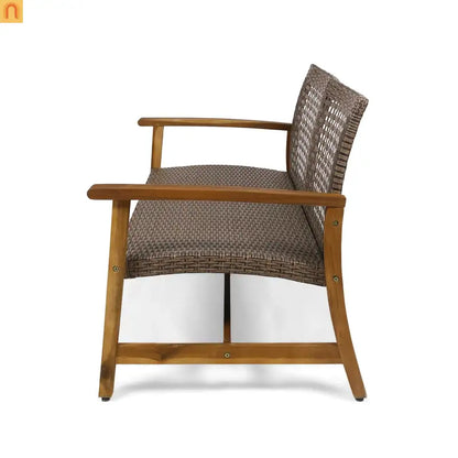 Outdoor Sofa Loveseat Acacia Wood Wicker Natural 52in