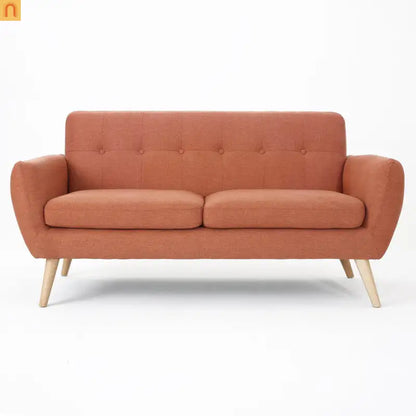 Loveseat Mid Century Modern Tufted Fabric Burnt Orange 67.25in