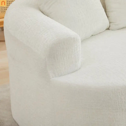 Loveseat Curved Chenille Beige 3 Pillows 300 lb 70in No Assembly
