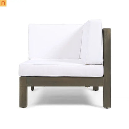 Outdoor Loveseat Set Acacia Wood White Cushions 3-Piece Table