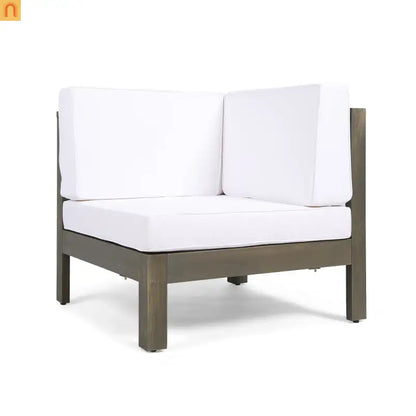 Outdoor Loveseat Set Acacia Wood White Cushions 3-Piece Table