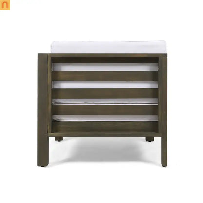 Outdoor Loveseat Set Acacia Wood White Cushions 3-Piece Table